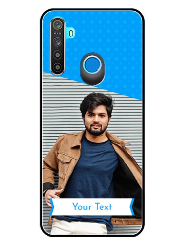 Custom Realme 5i Photo Printing on Glass Case  - Simple Blue Color Design