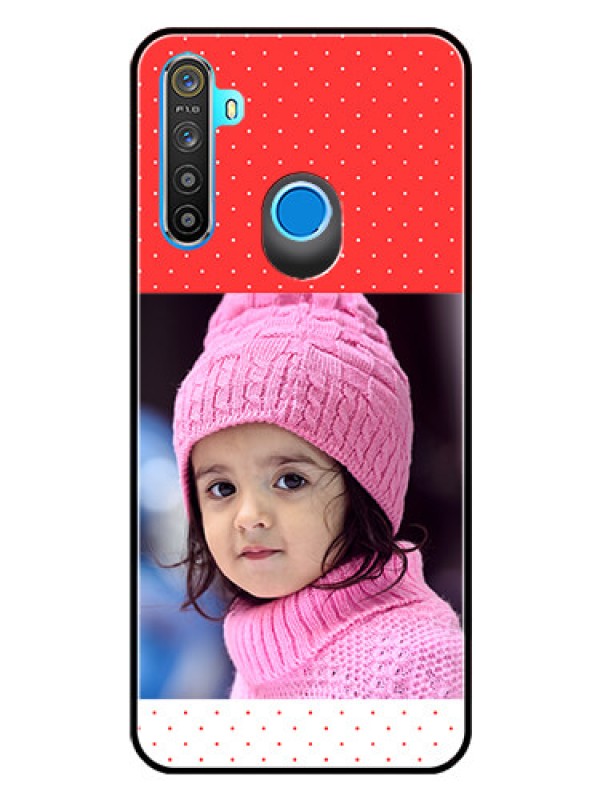 Custom Realme 5i Photo Printing on Glass Case  - Red Pattern Design