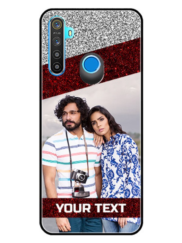 Custom Realme 5i Personalized Glass Phone Case  - Image Holder with Glitter Strip Design
