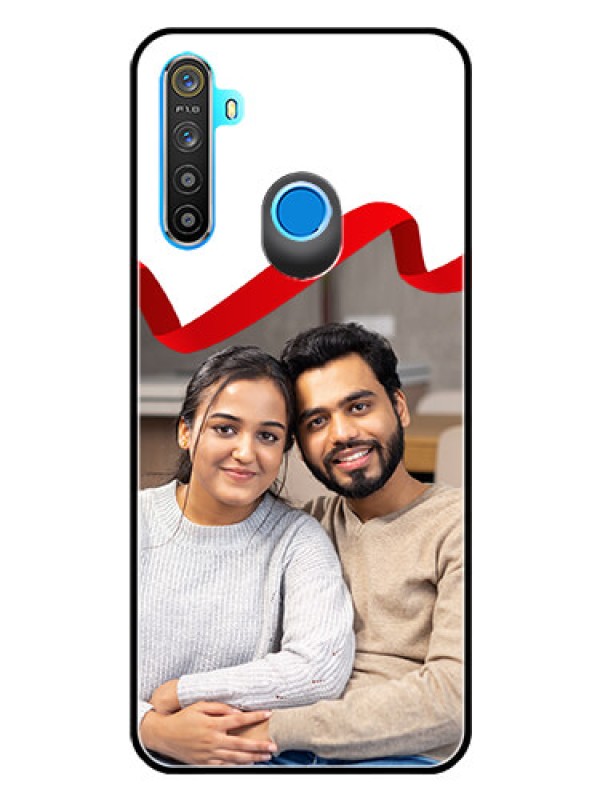 Custom Realme 5i Photo Printing on Glass Case  - Red Ribbon Frame Design