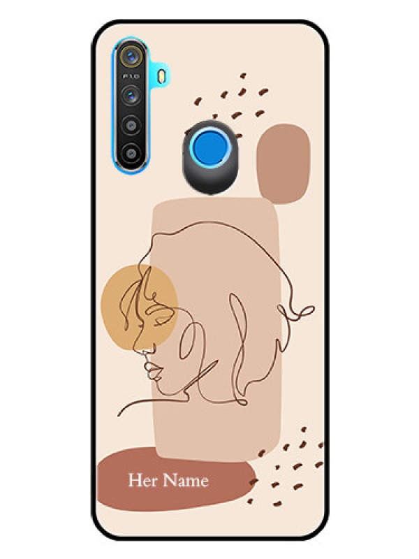 Custom Realme 5i Photo Printing on Glass Case - Calm Woman line art Design