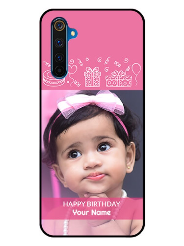 Custom Realme 6 Pro Photo Printing on Glass Case  - with Birthday Line Art Design