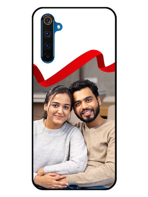 Custom Realme 6 Pro Photo Printing on Glass Case  - Red Ribbon Frame Design