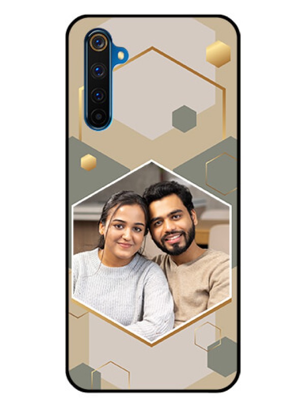 Custom Realme 6 Pro Photo Printing on Glass Case - Stylish Hexagon Pattern Design