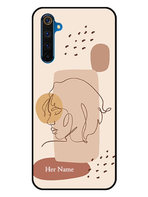 Custom Realme 6 Pro Photo Printing on Glass Case - Calm Woman line art Design