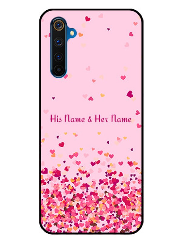 Custom Realme 6 Pro Photo Printing on Glass Case - Floating Hearts Design