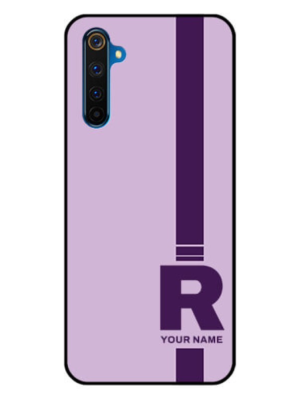 Custom Realme 6 Pro Photo Printing on Glass Case - Simple dual tone stripe with name Design