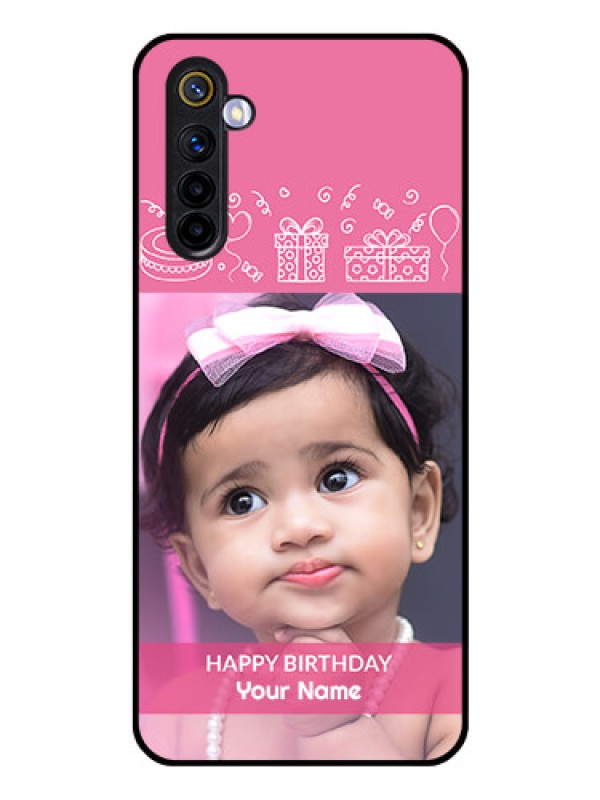 Custom Realme 6 Photo Printing on Glass Case  - with Birthday Line Art Design