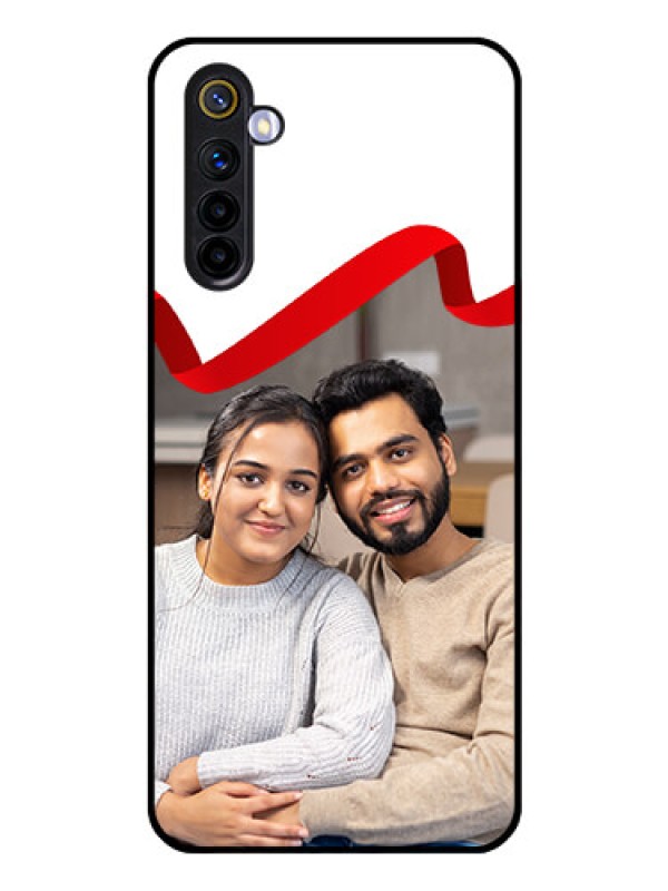 Custom Realme 6 Photo Printing on Glass Case  - Red Ribbon Frame Design
