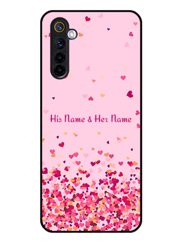 Custom Realme 6 Photo Printing on Glass Case - Floating Hearts Design