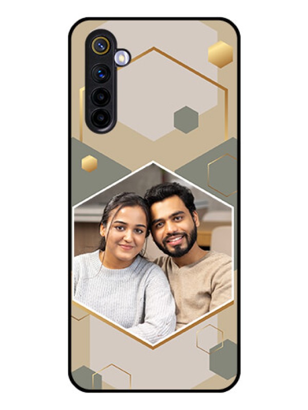 Custom Realme 6i Photo Printing on Glass Case - Stylish Hexagon Pattern Design