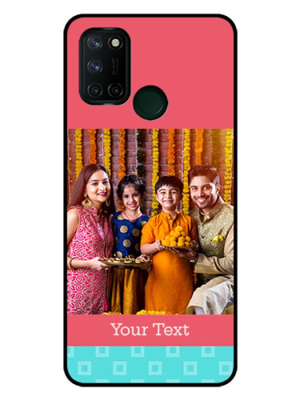Custom Realme 7I Personalized Glass Phone Case  - Peach & Blue Color Design