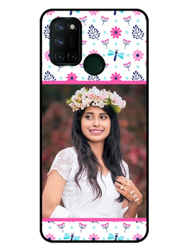 Custom Realme 7I Photo Printing on Glass Case  - Colorful Flower Design