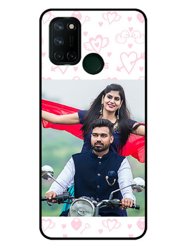 Custom Realme 7I Custom Glass Mobile Case  - Pink Flying Heart Design