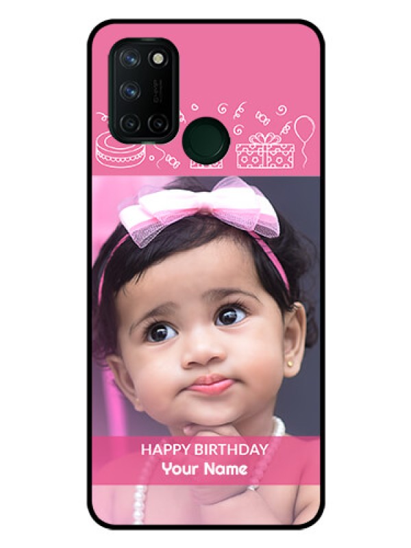 Custom Realme 7I Photo Printing on Glass Case  - with Birthday Line Art Design