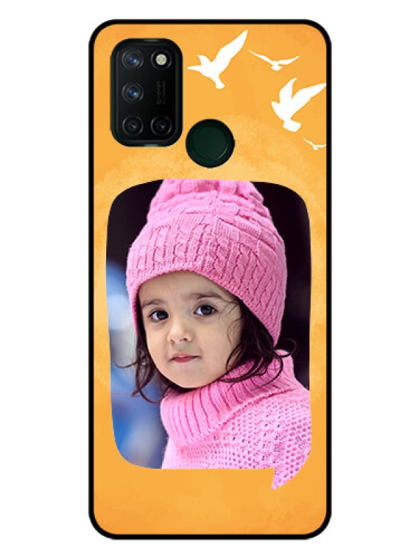 Custom Realme 7I Personalized Glass Phone Case  - Water Color Design with Bird Icons