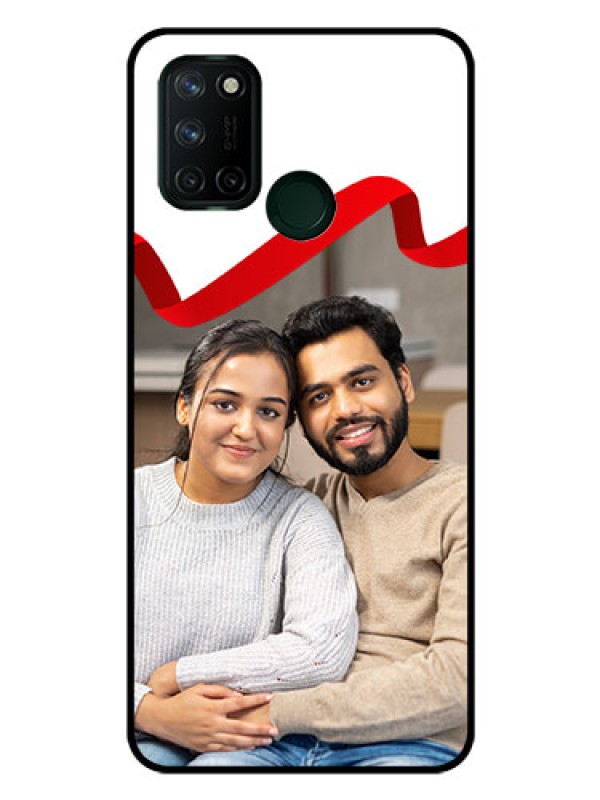 Custom Realme 7I Photo Printing on Glass Case  - Red Ribbon Frame Design
