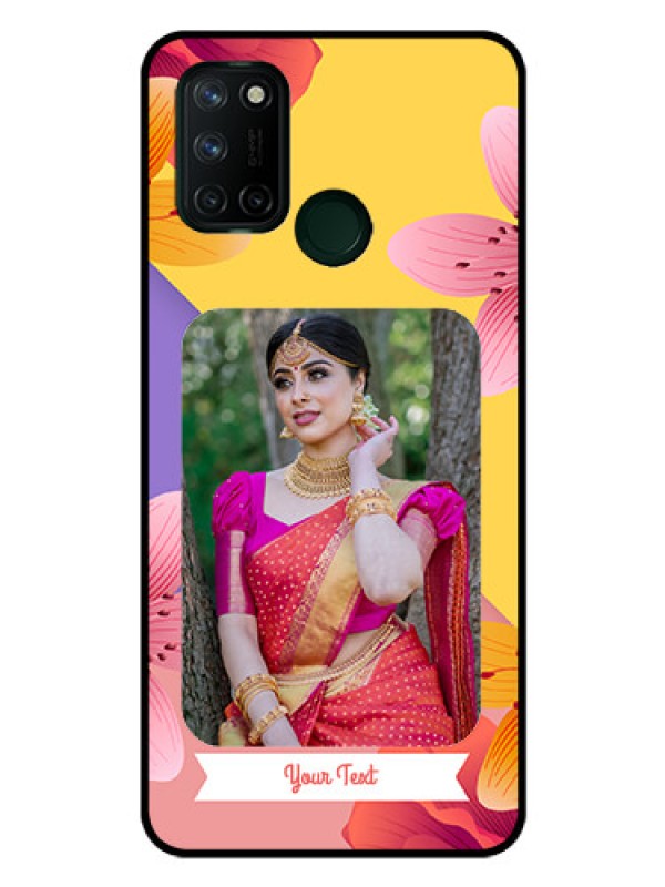 Custom Realme 7I Custom Glass Mobile Case  - 3 Image With Vintage Floral Design