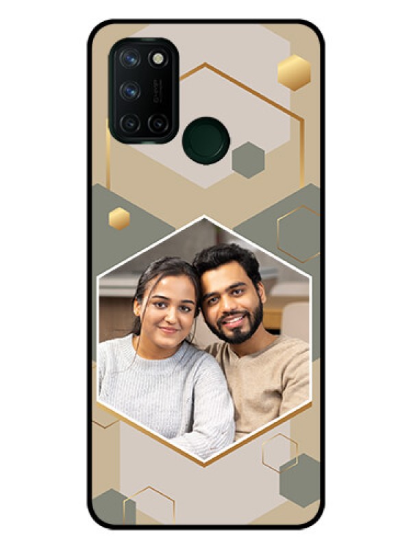 Custom Realme 7i Photo Printing on Glass Case - Stylish Hexagon Pattern Design