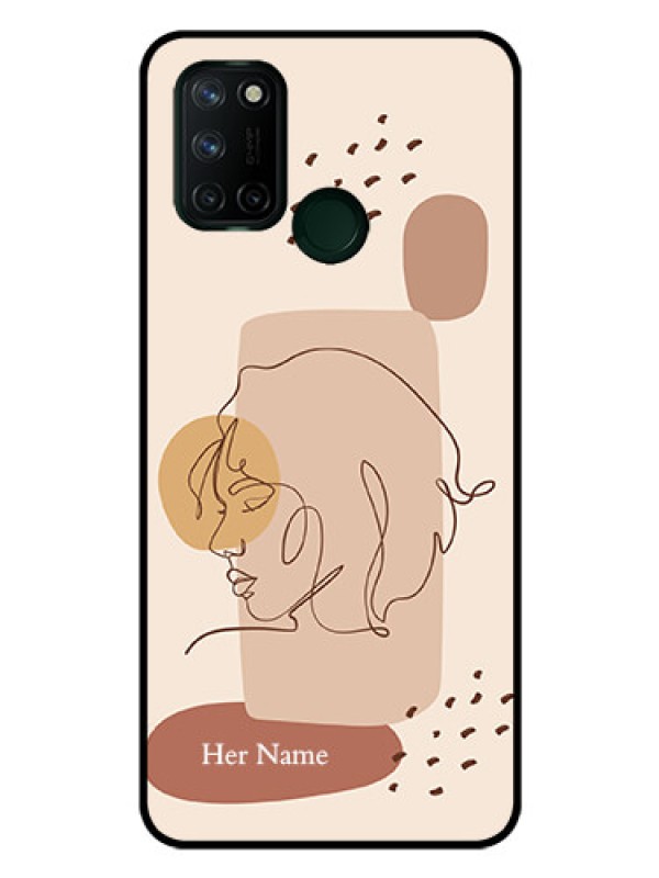 Custom Realme 7i Photo Printing on Glass Case - Calm Woman line art Design