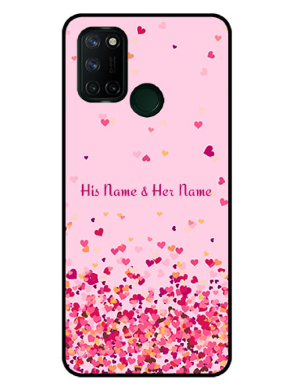 Custom Realme 7i Photo Printing on Glass Case - Floating Hearts Design