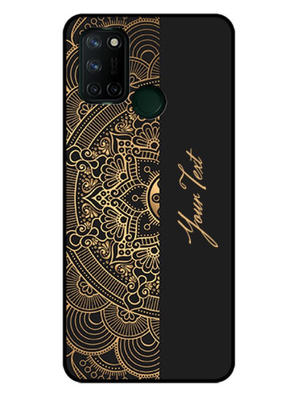 Custom Realme 7i Photo Printing on Glass Case - Mandala art with custom text Design