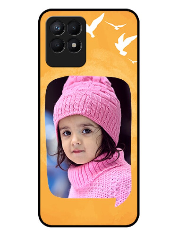 Custom Realme 8i Personalized Glass Phone Case - Water Color Design with Bird Icons