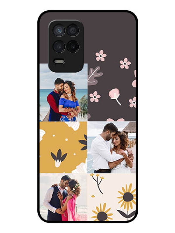 Custom Realme 8s 5G Photo Printing on Glass Case - 3 Images with Floral Design