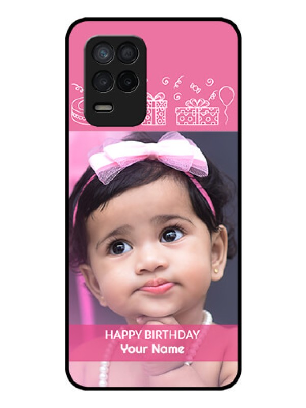 Custom Realme 8s 5G Photo Printing on Glass Case - with Birthday Line Art Design