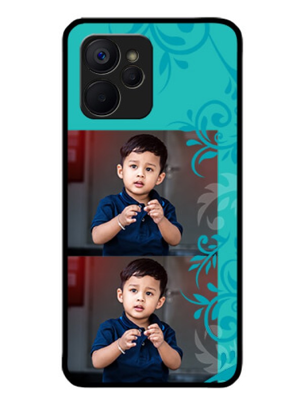 Custom Realme 9i 5G Personalized Glass Phone Case - with Photo and Green Floral Design