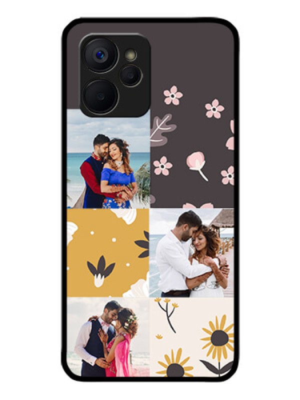 Custom Realme 9i 5G Photo Printing on Glass Case - 3 Images with Floral Design