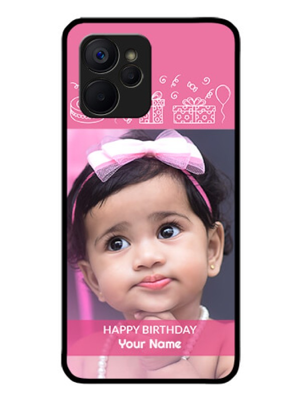 Custom Realme 9i 5G Photo Printing on Glass Case - with Birthday Line Art Design