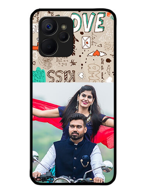 Custom Realme 9i 5G Custom Glass Phone Case - Love Doodle Pattern