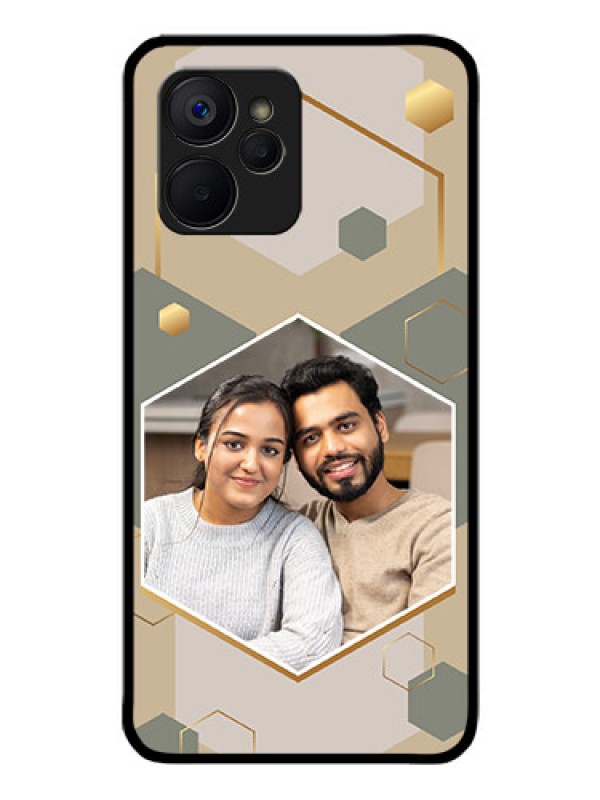 Custom Realme 9i 5G Photo Printing on Glass Case - Stylish Hexagon Pattern Design
