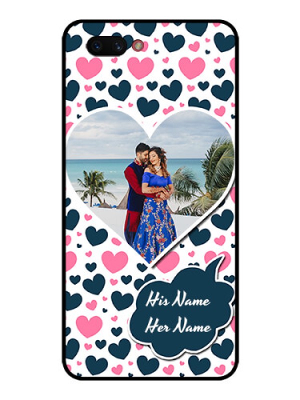 Custom Realme C1 2019 Custom Glass Phone Case  - Pink & Blue Heart Design