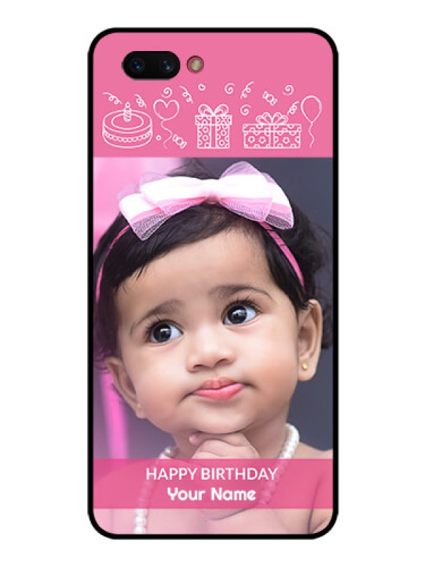 Custom Realme C1 2019 Photo Printing on Glass Case  - with Birthday Line Art Design