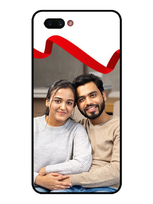 Custom Realme C1 2019 Photo Printing on Glass Case  - Red Ribbon Frame Design