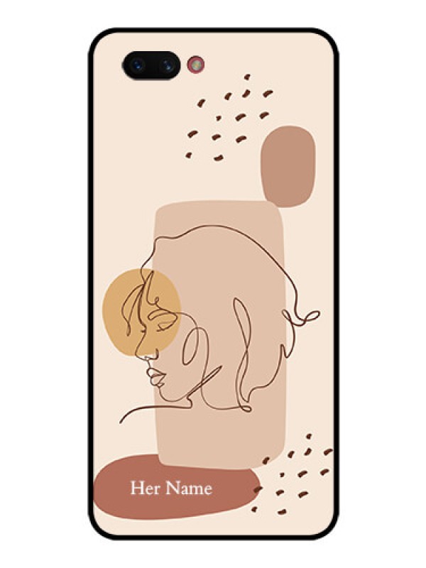 Custom Realme C1 2019 Photo Printing on Glass Case - Calm Woman line art Design