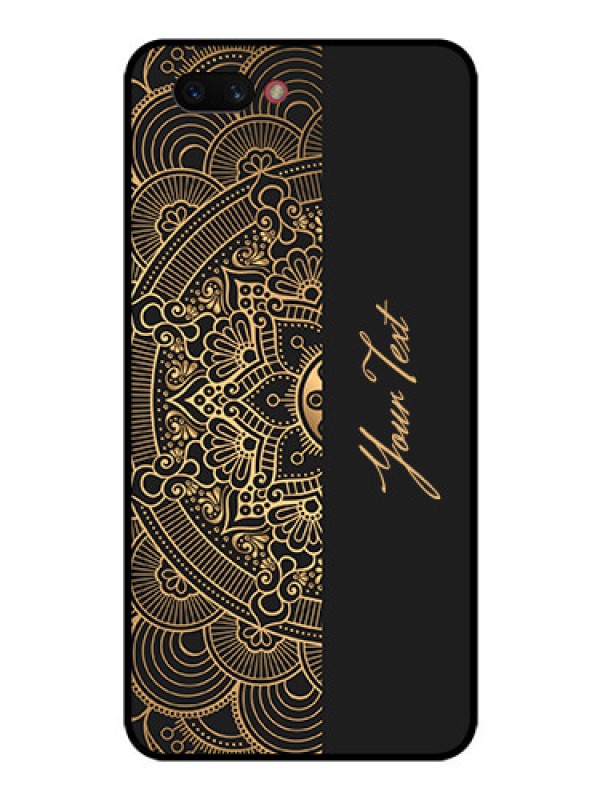 Custom Realme C1 2019 Photo Printing on Glass Case - Mandala art with custom text Design