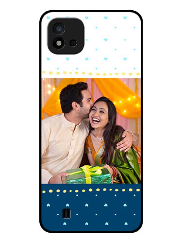 Custom Realme C11 2021 Personalized Glass Phone Case - White and Blue Abstract Design