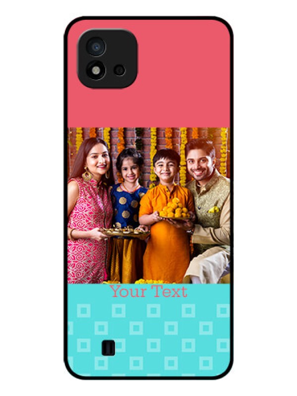 Custom Realme C11 2021 Personalized Glass Phone Case - Peach & Blue Color Design