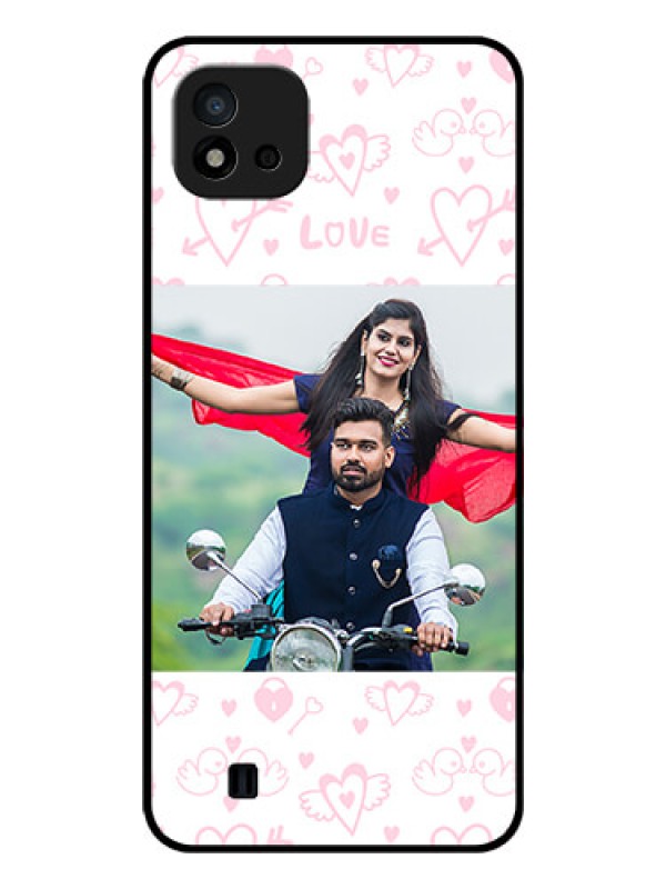 Custom Realme C11 2021 Custom Glass Mobile Case - Pink Flying Heart Design