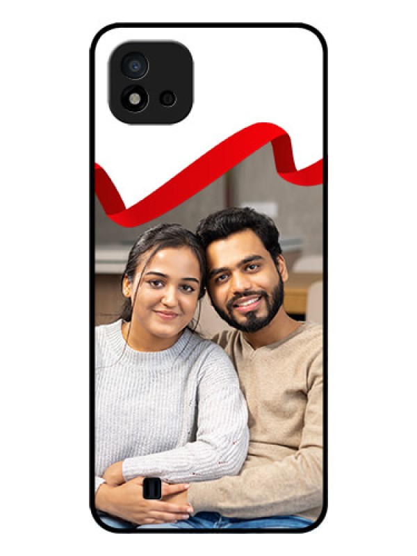 Custom Realme C11 2021 Photo Printing on Glass Case - Red Ribbon Frame Design