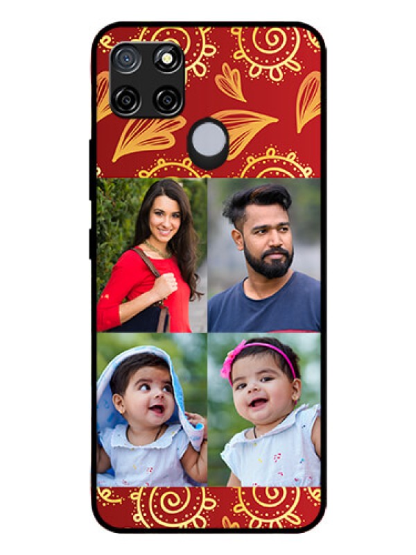 Custom Realme C12 Photo Printing on Glass Case  - 4 Image Traditional Design