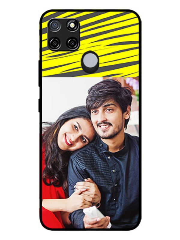 Custom Realme C12 Photo Printing on Glass Case  - Yellow Abstract Design