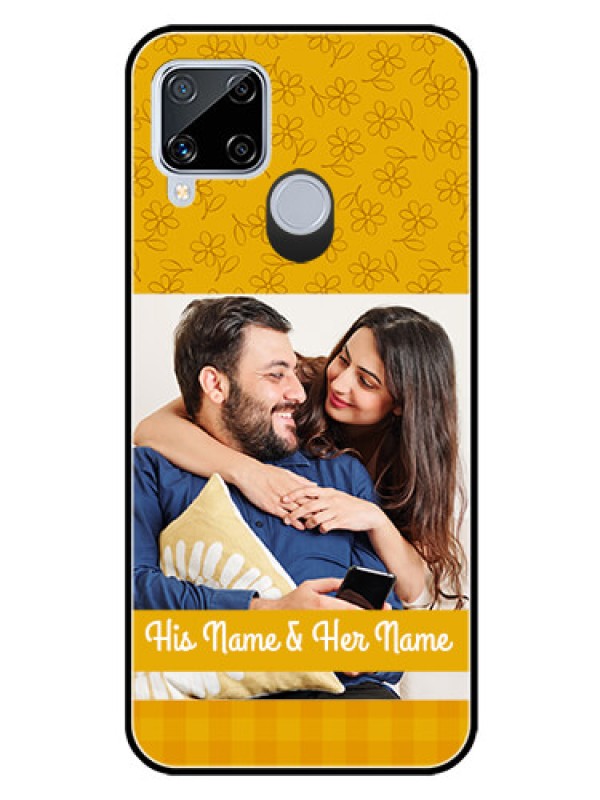 Custom Realme C15 Custom Glass Mobile Case  - Yellow Floral Design