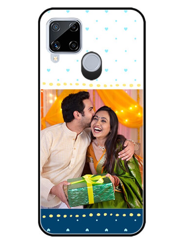 Custom Realme C15 Personalized Glass Phone Case  - White and Blue Abstract Design