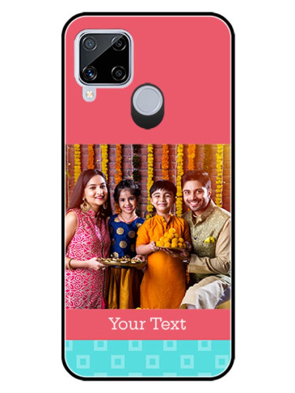 Custom Realme C15 Personalized Glass Phone Case  - Peach & Blue Color Design