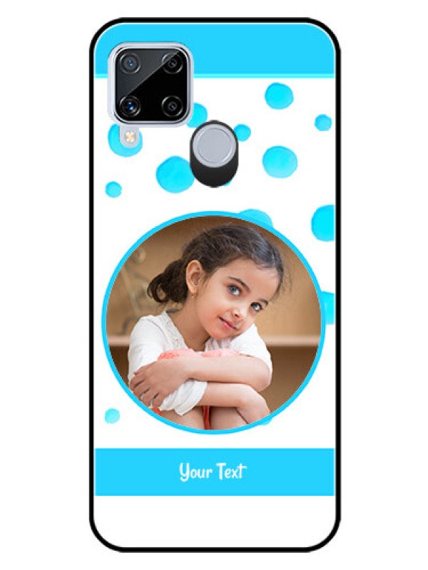Custom Realme C15 Photo Printing on Glass Case  - Blue Bubbles Pattern Design