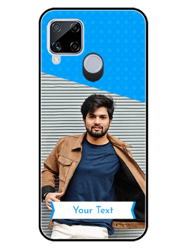 Custom Realme C15 Photo Printing on Glass Case  - Simple Blue Color Design